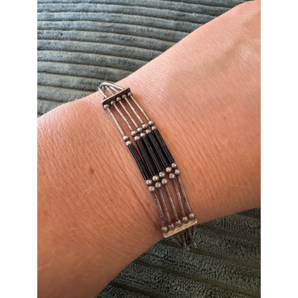 Liquid‎ Sterling Silver & Onyx Bead Bracelet Multi Strand BOHO Jewelry Southwest